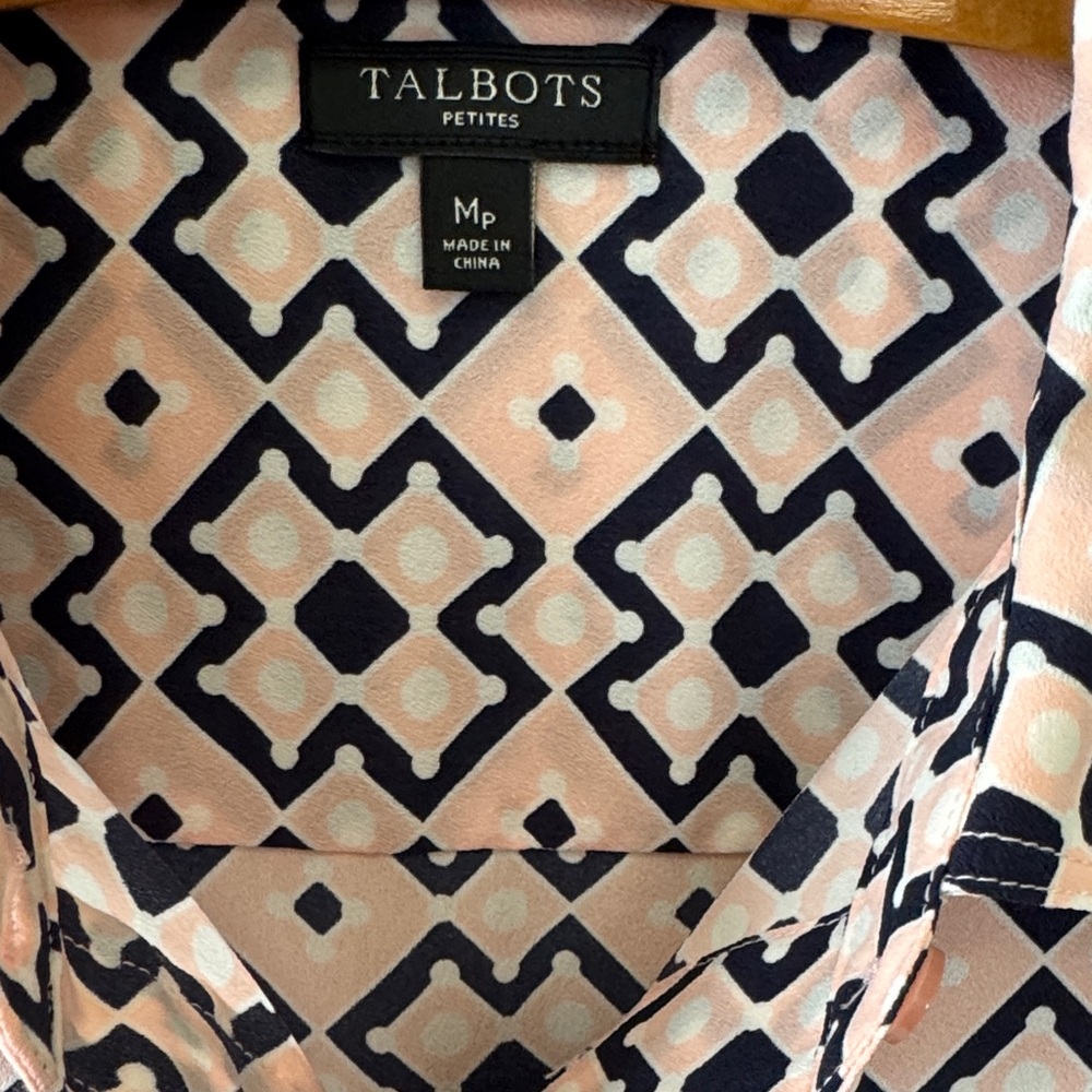 Talbots Pink and  Navy Blue Geometric Button-Down Shirt - Picture 2 of 10